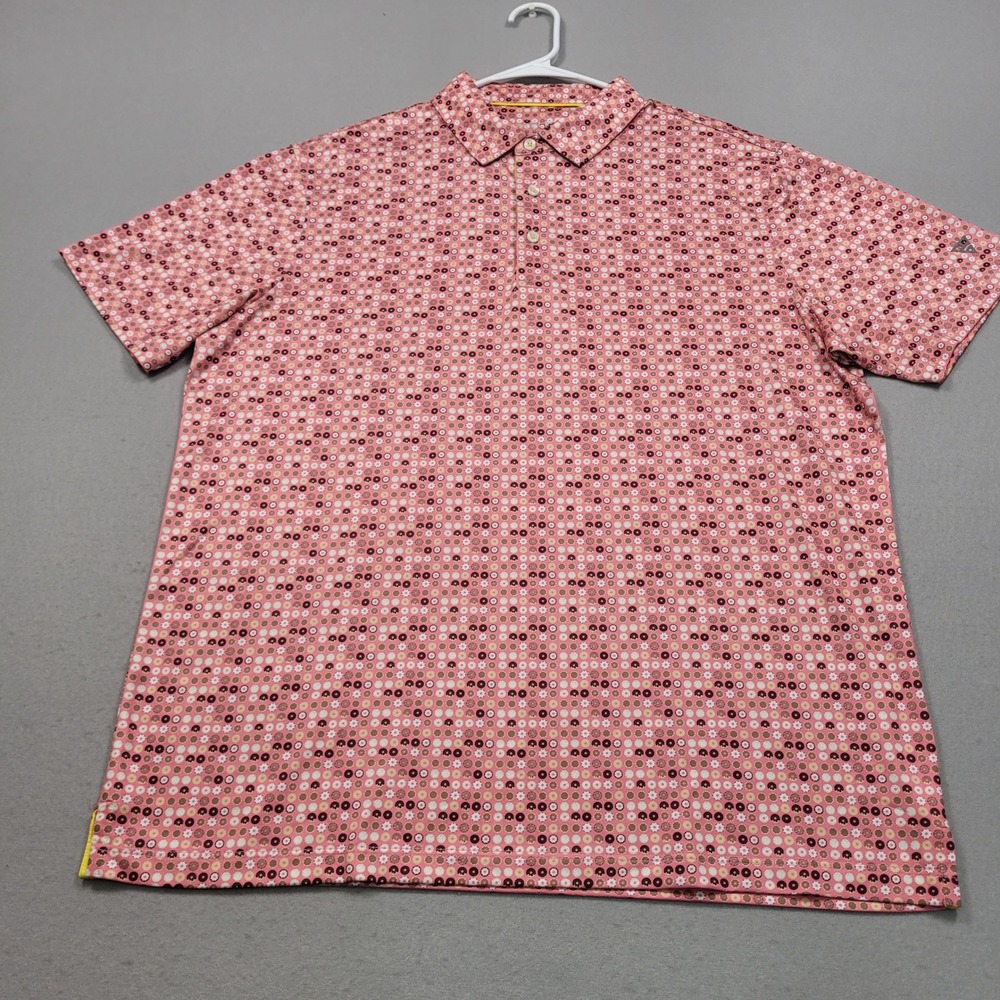 Maelreg Mens Performance Polo Shirt Pink Donut Print Short Sleeve Size Large
